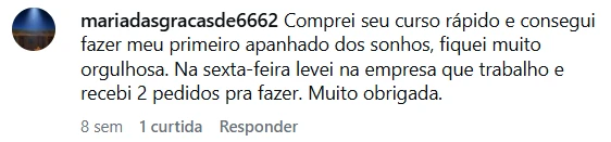 Comentário de aluna que criou o primeiro apanhador